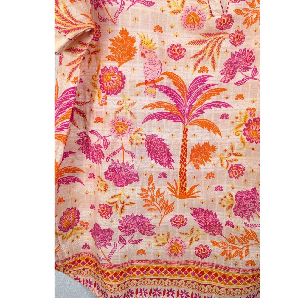 Haute Hippie Womens Large Floral Print Tunic Top Blouse Shirt Pink Hawaiian - Picture 3 of 8